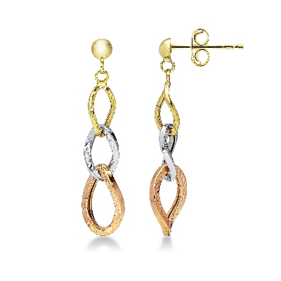 Pendientes en oro amarillo, blanco y rosa de 18k diamantados