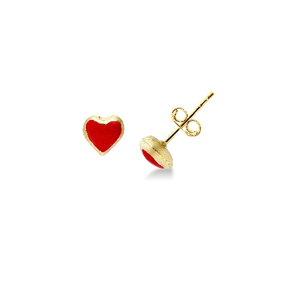 Pendientes en Oro Amarillo 18k con corazón rojo