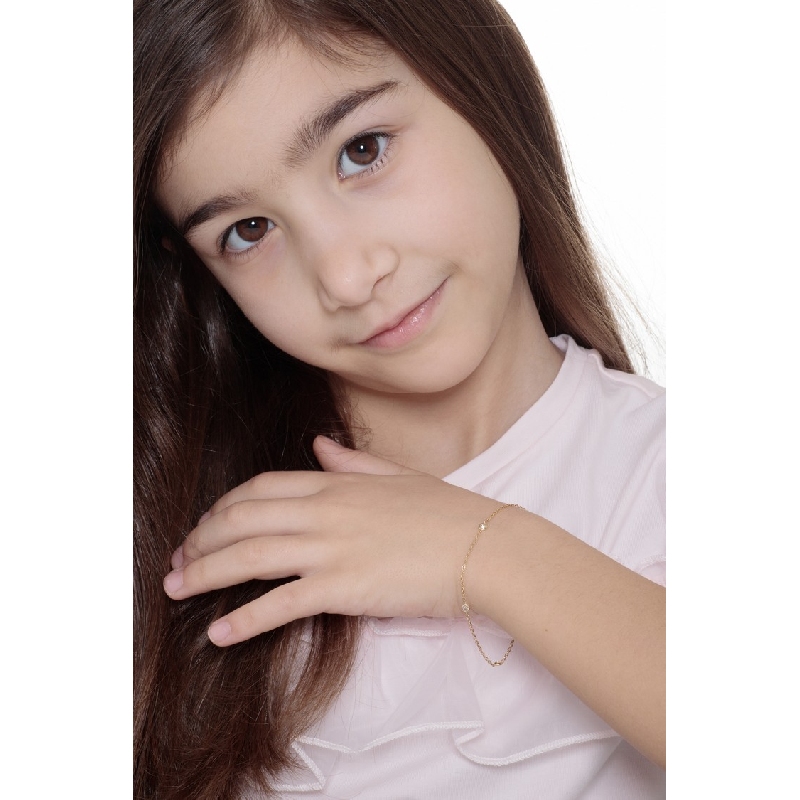 Pulsera fantasía para mujer en oro amarillo de 18 quilates con cuatro circonitas