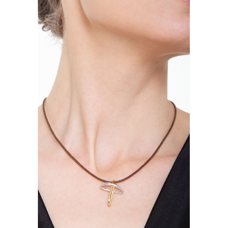 Pendentif croix en or blanc et jaune 18k 2,5 cm