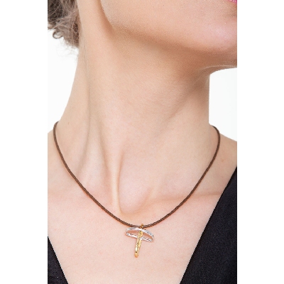 Pendentif croix en or blanc et jaune 18k 2,5 cm