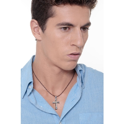 Colgante Oro Amarillo y Blanco 18k en forma de cruz