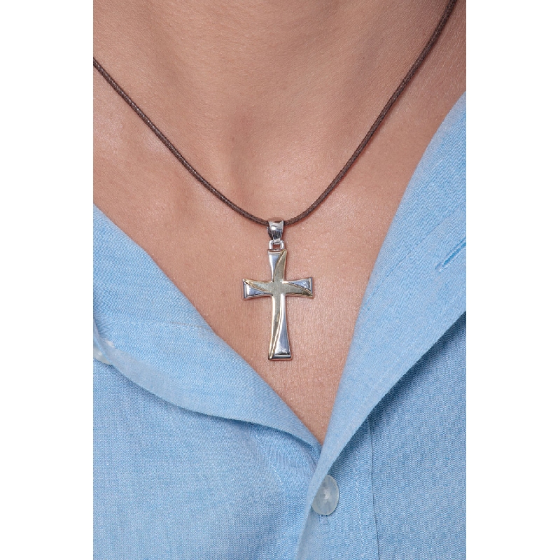 Colgante Oro Amarillo y Blanco 18k en forma de cruz