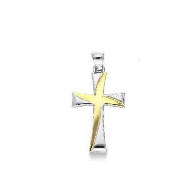 Colgante Oro Amarillo y Blanco 18k en forma de cruz