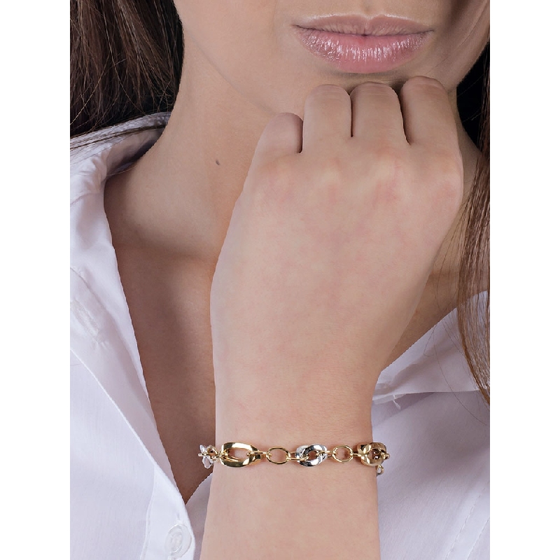 Pulsera fantasía de mujer en oro blanco y amarillo 18k