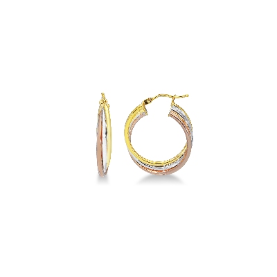 Aros entrelazados en oro blanco, amarillo y rosa de 18k