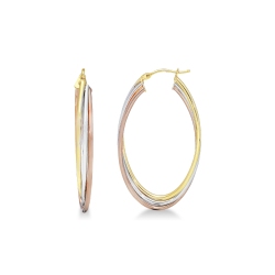 Pendientes Ovalados en Oro Amarillo, Blanco y Rosa 18k