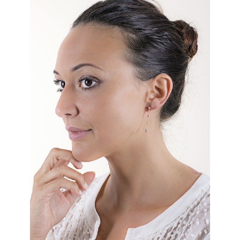 Pendientes colgantes en oro amarillo y blanco diamantados 750