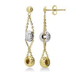 Pendientes colgantes en oro amarillo y blanco diamantados