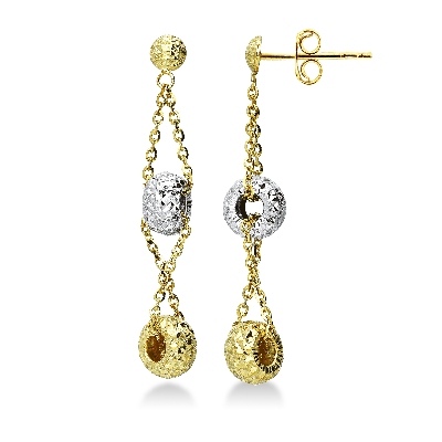 Pendientes colgantes en oro amarillo y blanco diamantados
