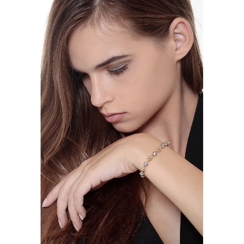 Pulsera mujer oro amarillo y blanco 18k bolas diamantadas