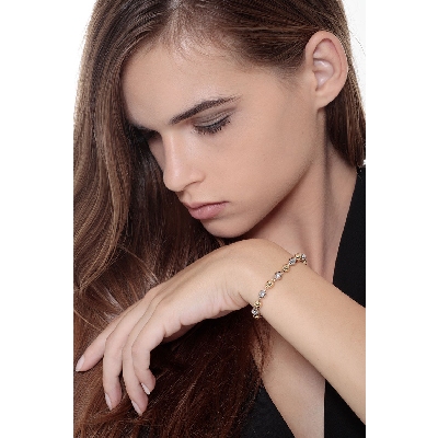 Pulsera mujer oro amarillo y blanco 18k bolas diamantadas