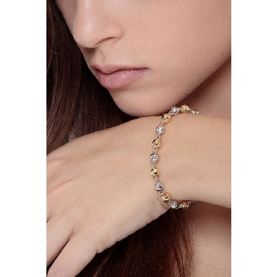 Pulsera mujer oro amarillo y blanco 18k bolas diamantadas