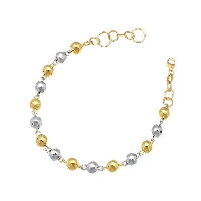 Pulsera mujer oro amarillo y blanco 18k bolas diamantadas