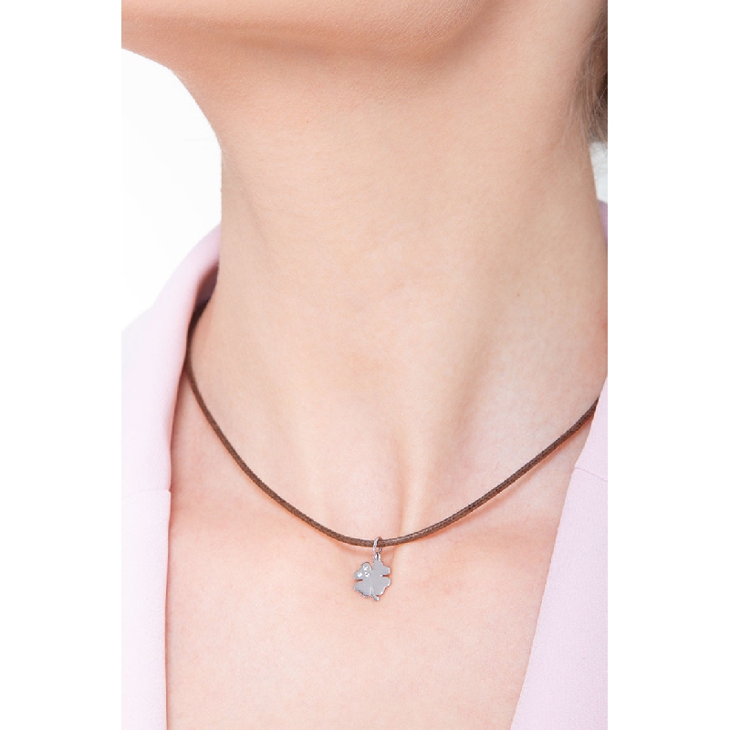 Colgante Trébol en oro blanco 18k con circonitas