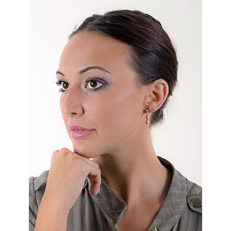 Pendientes con bolitas diamantadas en oro amarillo, blanco y rosa de 18k Pendientes con bolitas diamantadas en oro amarillo, blanco y rosa de 18k