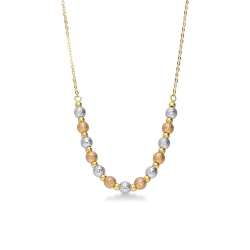 Collar 3 oros de 18 quilates con bolas diamantadas