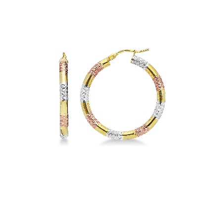 Aros en oro amarillo, blanco y rosa de 18k