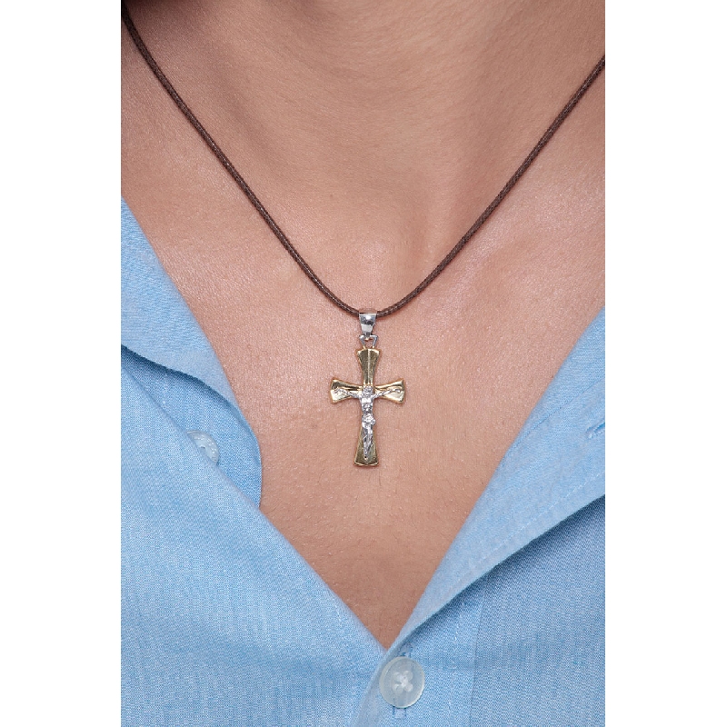 Colgante cruz en oro blanco y amarillo de 18k Cristo