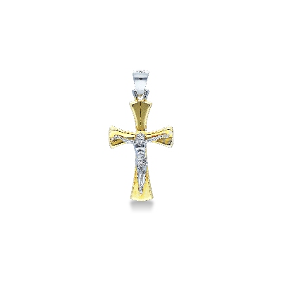 Colgante cruz en oro blanco y amarillo de 18k Cristo