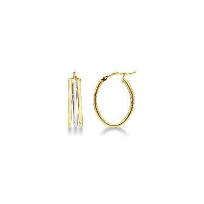 Pendientes tres filas en oro amarillo y blanco 18k