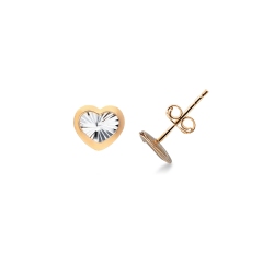 Pendientes de corazón en oro rosa y blanco de 18k diamantado