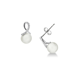 Pendientes en forma de nudo de oro blanco de 18 quilates con perlas y circonitas