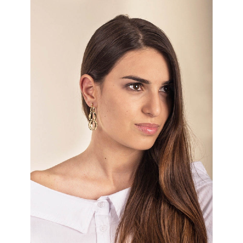 Pendientes de cadena en oro amarillo 18k, diamantados, colgantes e intrecciados Pendientes de cadena en oro amarillo 18k, diamantados, colgantes e intrecciados