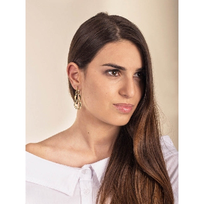 Pendientes de cadena en oro amarillo 18k, diamantados, colgantes e intrecciados