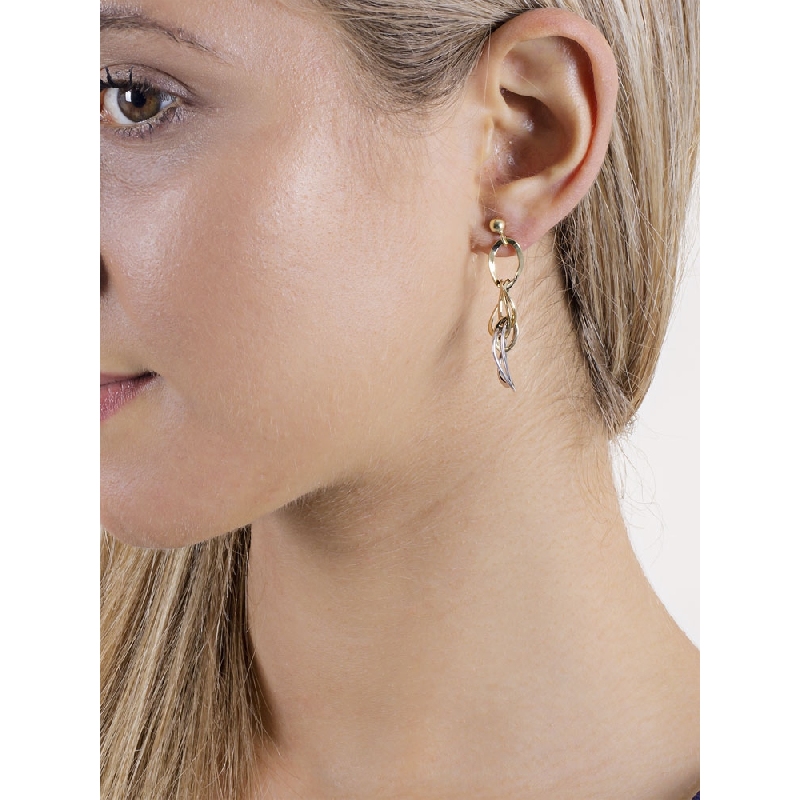 Pendientes en oro amarillo y blanco 18k con colgantes circulares