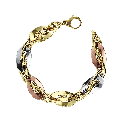 Brazalete mujer con diseño en oro blanco, rosa y amarillo de 18k, 20 cm