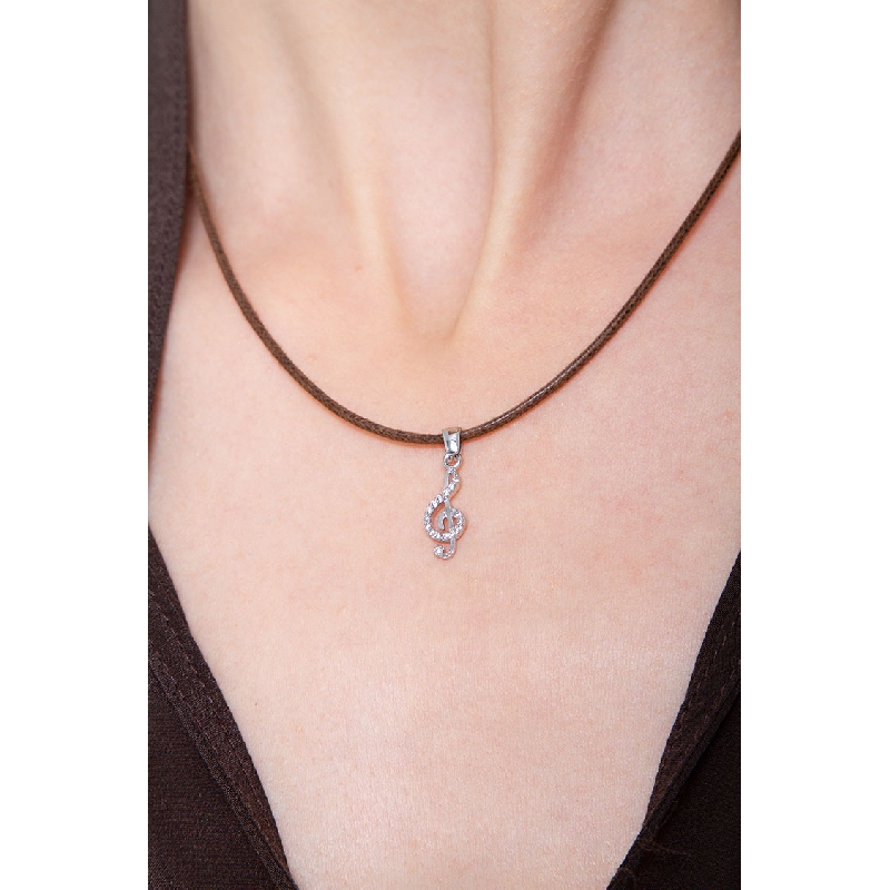 Colgante Clave de Sol en Oro Blanco de 18K con Circonitas