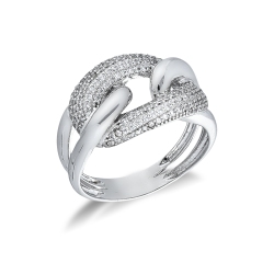 Anillo Groumette en oro blanco 18k entrelazado y circonitas