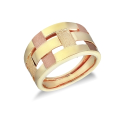 Anillo ancho para mujer en oro amarillo y rosa 18k