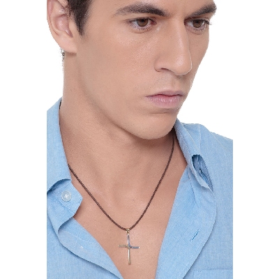 Colgante Cruz Estilizada en Oro Blanco y Amarillo 18k