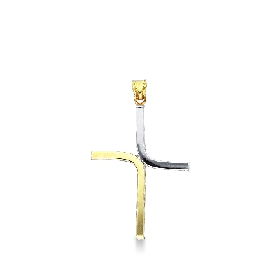 Colgante Cruz Estilizada en Oro Blanco y Amarillo 18k