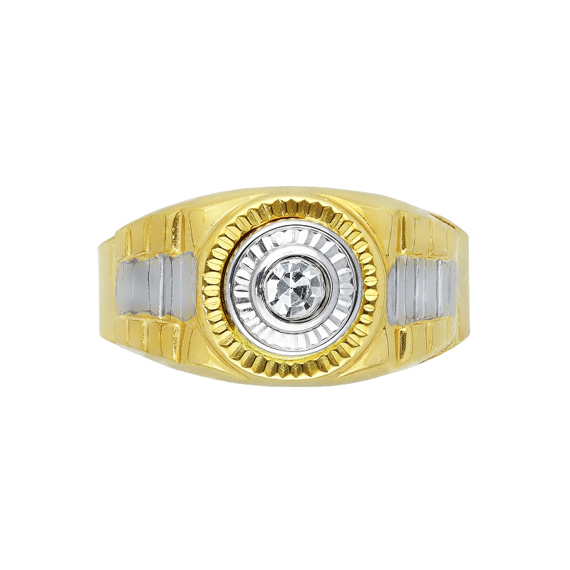 Anillo hombre Oro Amarillo y Blanco 18k circonita