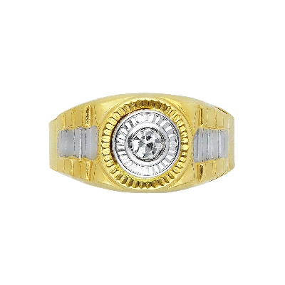 Anillo hombre Oro Amarillo y Blanco 18k circonita