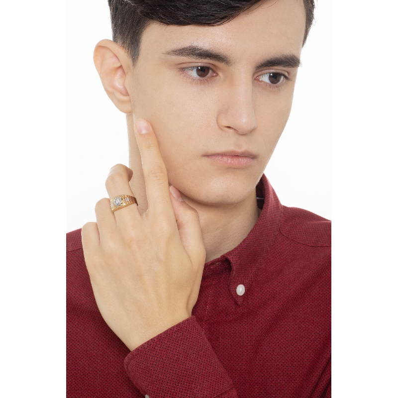 Anillo hombre Oro Amarillo y Blanco 18k circonita