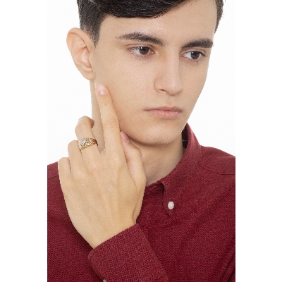 Anillo hombre Oro Amarillo y Blanco 18k circonita