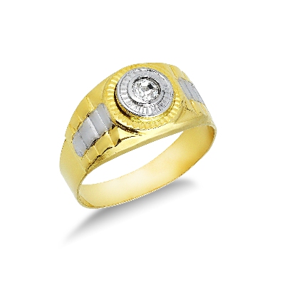 Anillo hombre Oro Amarillo y Blanco 18k circonita