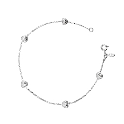 Pulsera oro blanco 18k con cinco corazones diamantados