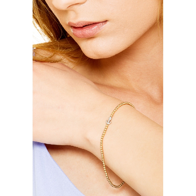 Pulsera con bolitas Oro Amarillo 18k y ancla en Oro Blanco de 18k Pulsera con bolitas Oro Amarillo 18k y ancla en Oro Blanco de 18k