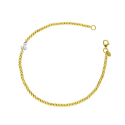 Pulsera con bolitas Oro Amarillo 18k y ancla en Oro Blanco de 18k