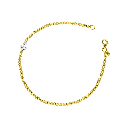 Pulsera con bolitas Oro Amarillo 18k y ancla en Oro Blanco de 18k