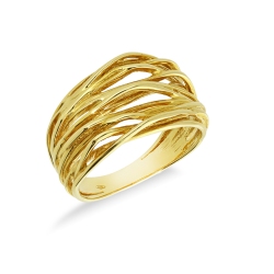 Anillo en oro amarillo 18k con hilos ondulados entrelazados