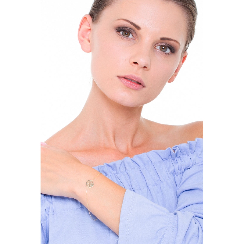 Pulsera en oro amarillo 18k con colgante Árbol de la Vida Pulsera en oro amarillo 18k con colgante Árbol de la Vida