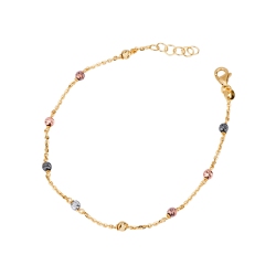 Pulsera con 3 oros 18k con bolas de colores.