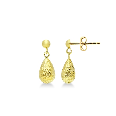 Pendientes de gota en oro amarillo 18k, acabado godronado
