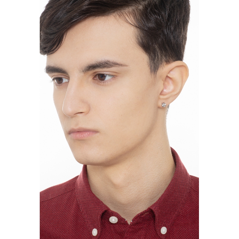 Pendiente individual en oro blanco de 18 quilates con circonita